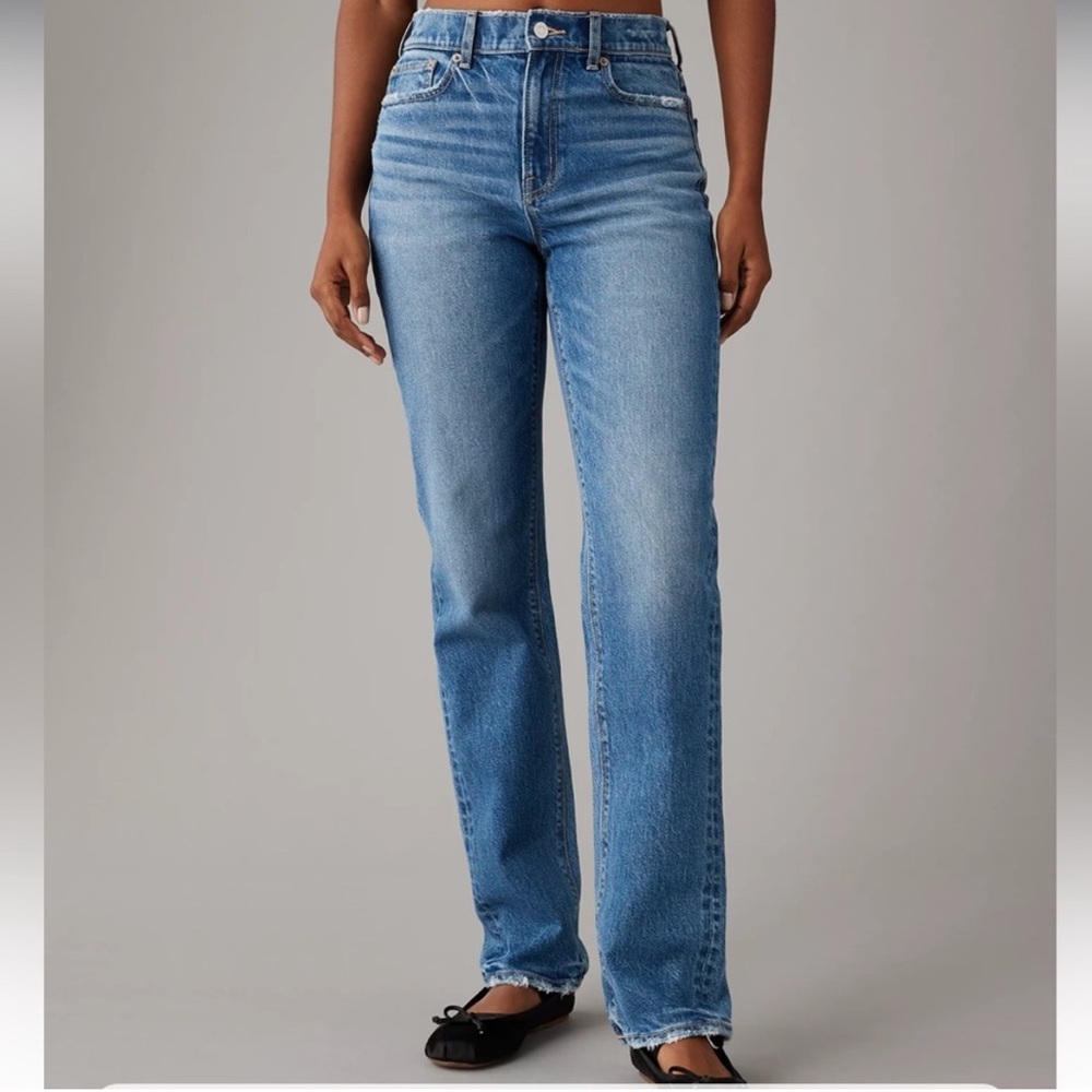 American Eagle Straight Leg Jeans 14 Short | High Rise Light Wash